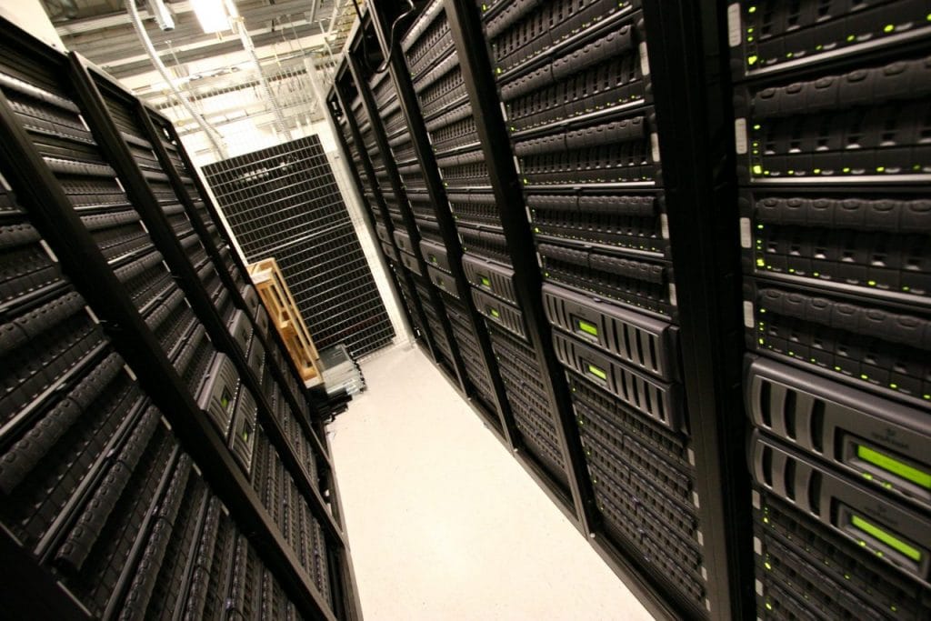 Rows of servers in a data centre